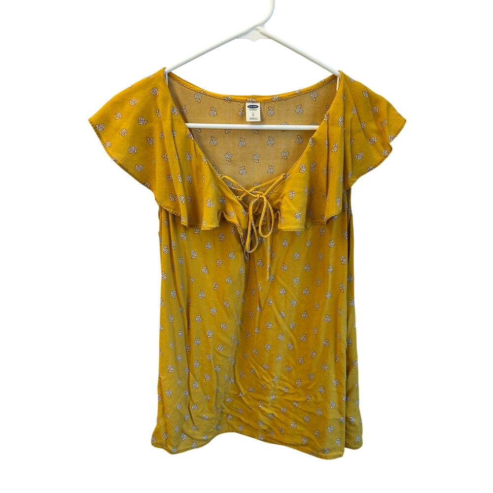 Old Navy Yellow Flutter Sleeve Blouse Floral Light